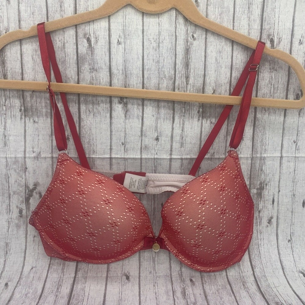 Jessica Simpson Womens Push-up Bra  Red Lace Bow Charm Underwire Size 36B